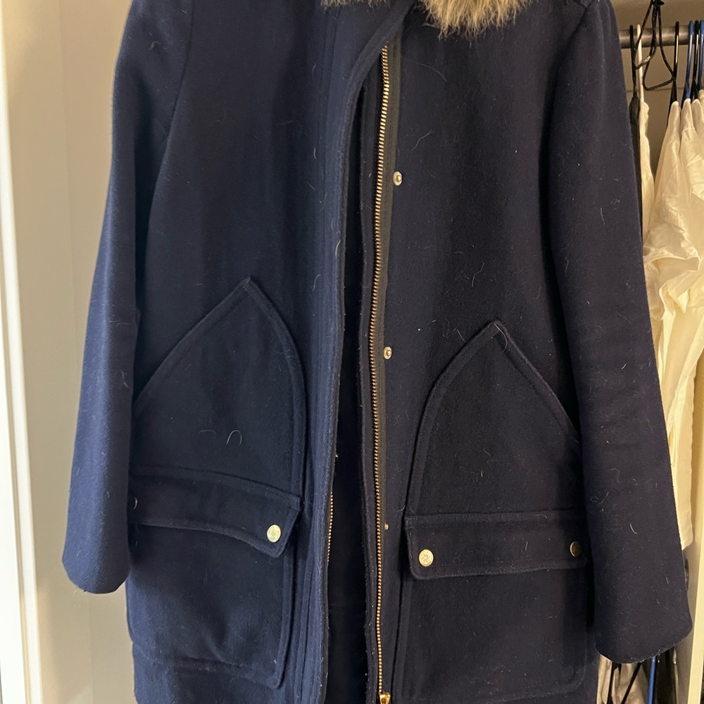 Women's Navy Blue Coat with Fur Trim